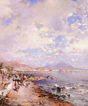 Belge Le paysage de la baie de Naples Franz Richard Unterberger Peinture à l'huile